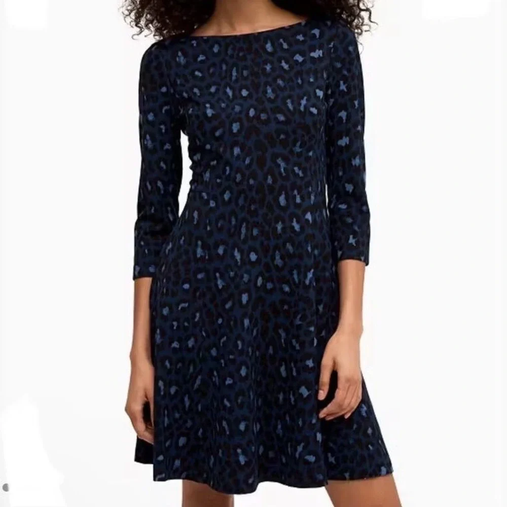 Kate Spade Blue Leopard Print Casual Broome Ponte Dress Size‎ 4